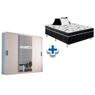 Imagem de Cama Box Conjugada Casal Union Ortobom + Guarda Roupa Veneza Luxo Branco