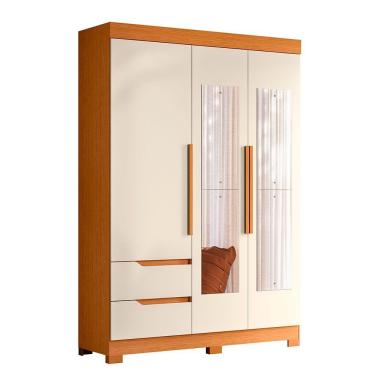 Imagem de Guarda Roupa Vivacce Solteiro 3 Portas Com Espelho Albatroz Cinamomo/off White