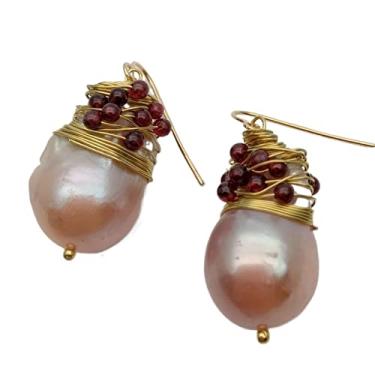 Imagem de Brincos de gancho barroco de pérola barroca natural 16 x 26 mm rosa nucleado bola de chama barroca atacado contas de luxo para mulheres