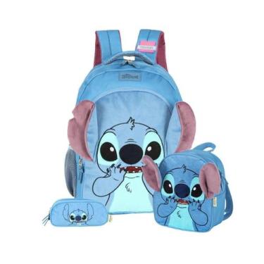 Imagem de Kit Mochila Stitch Costas Lancheira E Estojo Triplo Disney