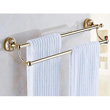 Imagem de ZJYWMM Toalheiro de cristal, toalheiro de polo duplo dourado, barra de toalha de banheiro, suporte de toalha, acabamento polido para montagem na parede - um diâmetro de 35 cm (14 polegadas)