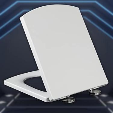 Imagem de Assentos de vaso sanitário quadrados fechamento macio branco liberação rápida assento de vaso sanitário acessórios e luminárias universais incluídos, assento loo vem com encaixe, branco-44~50 * 37