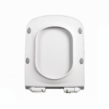 Imagem de Assento de vaso sanitário, assento de vaso sanitário quadrado de fechamento macio branco, fechamento macio, resistente a manchas e fácil de limpar, tampa retangular de liberação rápida dobradiça