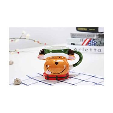 Imagem de Yalych Caneca clássica de papai noel cabeças caneca de cerâmica adorável copo infantil leite garrafas de café cerâmica bebidas canecas de bebida novidade xícara de café (cor: latão)