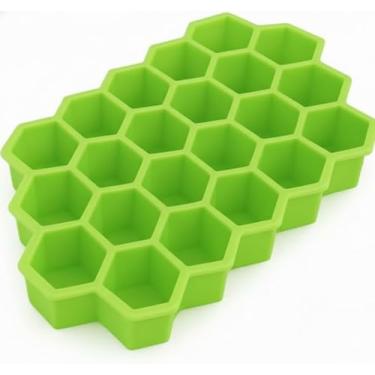 Imagem de Forma de Gelo Hexagonal em Silicone Verde, Bandeja com Cavidades para Cubos, Utensílio de Cozinha