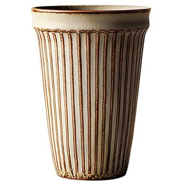 Imagem de Yalych Caneca de café de terracota feita à mão, xícaras de café de cerâmica vintage de 382 g, canecas de café grandes, xícaras de café de restaurante para café, chá, cappuccino, cacau, caneca bonita