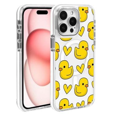 Imagem de Punmada Capa compatível com iPhone 15 Pro Max para MagSafe, branco transparente com design de pato amarelo amor, à prova de quedas, carregamento magnético robusto à prova de choque para iPhone 15 Pro