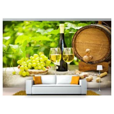 Imagem de Papel De Parede Barril Vinho Cacho De Uva 3D Al118 - Você Decora