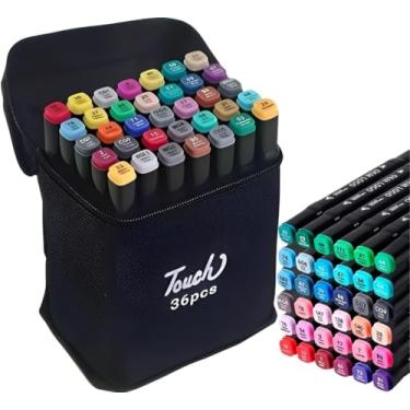 Imagem de Kit Canetas Marcador Permanente Ponta Dupla Touch Coloridas para Desenho Profissional, Escolar, Infantil, com Estojo Organizador, Base Artista Canetinhas Hidrográficas Alcool Caneta para Colorir (36)