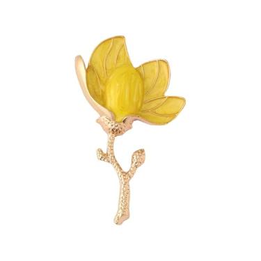 Imagem de Broche de flor amarela para mulheres elegante magnólia dança buquê lapela broche feminino moda acessório delicado vestido floral terno broches cerimônia festa de casamento joias para dia dos namorados