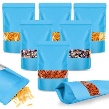 Imagem de 100 peças de sacos à prova de cheiro, sacos de embalagem resseláveis, bolsa de alumínio fosco com janela transparente, bolsa selável à prova de cheiro para armazenamento de alimentos e embalagens de