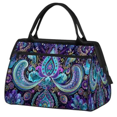 Imagem de Bolsa feminina floral Paisley étnica retrô pequena para o fim de semana para mulheres e homens, bolsa esportiva leve para academia, Cor: 1, 15.2*8.3*11.6 inch, Moderno