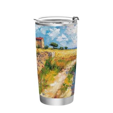 Imagem de Blueangle Copo de 590 ml com tampa e canudo, copo de café com água isolada a vácuo de aço inoxidável, caneca de viagem doméstica camponesa copo térmico para bebidas quentes e frias (668)
