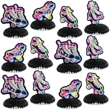 Imagem de QOUBAI 12 Pcs Roller Skating Party Decorations Skating Honeycomb Centerpieces Table Decorations Roller Skate Table Toppers Ornaments for Skateboard 80s 90s Birthday Party Supplies Favors Decor