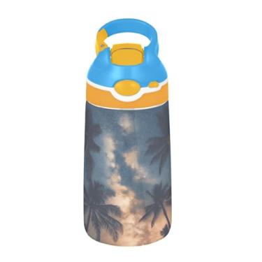 Imagem de ATTX Garrafa de água Coconut Trees Starry Sky 473 ml - Garrafa de água reutilizável Tritan Sports & Travel com canudo e tampa de bico pop-up #35