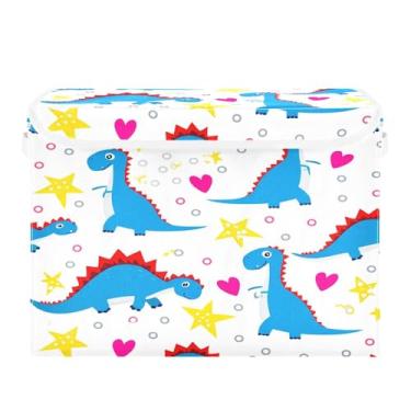 Imagem de SEHANY Cestas de armazenamento engraçadas de dinossauro com tampas, organizador de caixa de armazenamento dobrável, caixas de armazenamento de armário de tecido para roupas cobertor de escritório