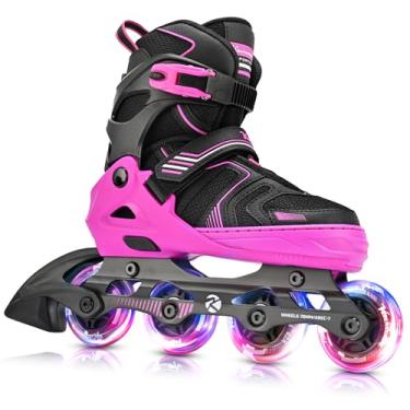 Imagem de Kuxuan Skates Patins em linha ajustáveis para meninos e meninas, patins infantis de 4 a 12 anos com rodas iluminadas, patins adolescentes para mulheres iniciantes