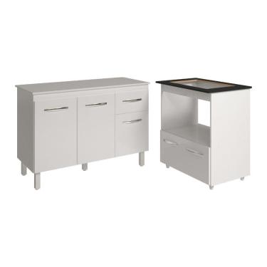 Imagem de Balcão Armário Gabinete Aline 118 Cm Com Tampo Tampão E Balcão Evelyn Para Cooktop 5 Bo...