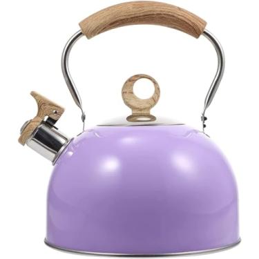 Imagem de Chaleira de chá para ferver, assobiar, chaleira de aço inoxidável, bule de chá, alça antiderrapante, aquecedor, bule de água com som, bule de chá fervente para casa, cozinha, fogão, topo