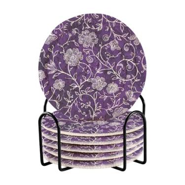 Imagem de Qilmy Conjunto de 6 peças de porta-copos de flores bonitas ou porta-copos de bar para bebidas, porta-copos de fazenda ou porta-copos de mesa rústicos, porta-copos modernos de algodão para o Natal970