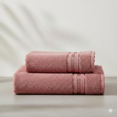 Imagem de Kit Toalha de Banho 2 Pçs 100% Algodão 260 g/m2 125cm x 65cm Hipoalergênica - Barra Decoratica, Luxo, Toque Macio e alta absorção - Rosa