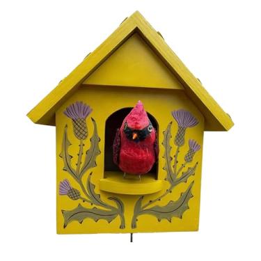 Imagem de Arte cinética caprichosa decoração de parede de casa de pássaro, casa de pássaro de bétula, arte de parede de jardim ao ar livre, decoração de pássaros para casa, dê vida às suas paredes com esta casa