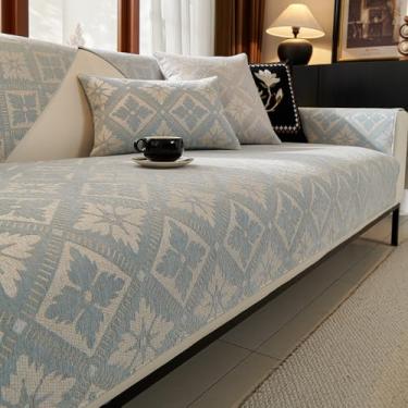 Imagem de WMLTZFUS Capas de sofá geométricas de chenille, laváveis e protetoras de móveis para cães, à prova d'água, antiderrapantes, para sofá, animais de estimação, azul, cinza||70 x 150 cm