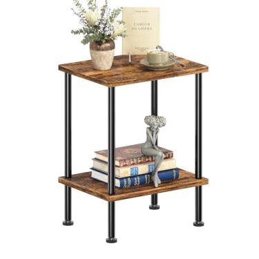 Imagem de Simple Trending Mesa de extremidade, mesa lateral, mesa de cabeceira com prateleira de armazenamento de 2 níveis, mesa de sofá para espaço pequeno, sala de estar, marrom rústico