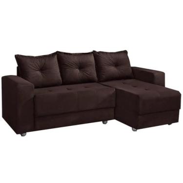 Imagem de Sofá Florença 3 Lugares com Chaise Tecido Suede 200cm Cor Marrom - Aif