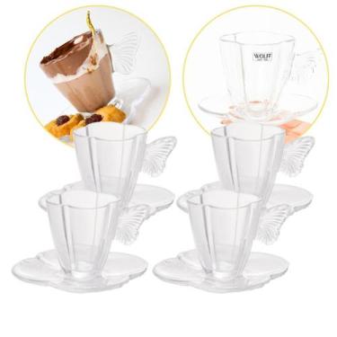 Imagem de Conjunto 4 Xicaras de Cha em Vidro com Pires Butterfly 180ml - Wolff