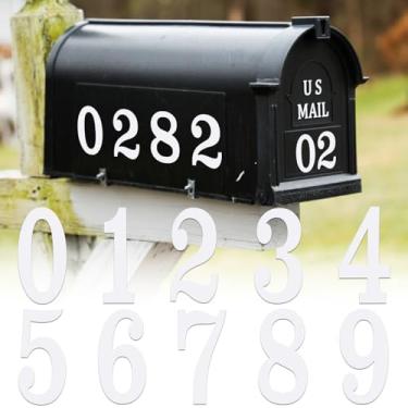 Imagem de 5 conjuntos de adesivos refletivos de números de caixa de correio, 10 x 5 cm, à prova d'água, 0-9 números de vinil, 50 peças, branco forte, autoadesivo para placas, portas, carros, caminhões, casa