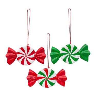 Imagem de Fun Express Enfeites de Natal de resina doce listrados vermelhos, verdes e brancos de 10 cm x 3 cm - 12 peças