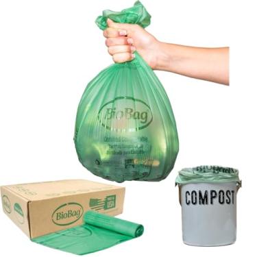 Imagem de BioBag (EUA), The Original Compostable Bag 2,6 galões, 100 unidades totais, 100% certificado Compostable Kitchen Food Scrap Bags Compatível com cesto de composto de cozinha