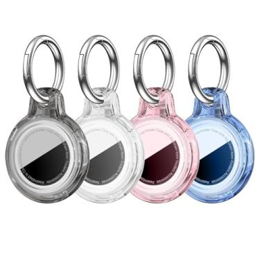 Imagem de MOLOSLEEVE Pacote com 4 unidades à prova d'água para suporte de AirTag, pacote completo para Apple para AirTag, capa com chaveiro, fivela giratória de policarbonato rígido, para rastreamento, bolsas