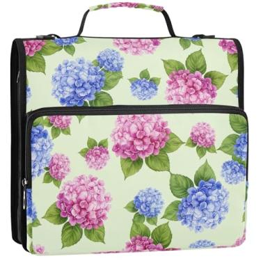 Imagem de 3 fichários de 3 anéis, anel D de 3,8 cm, aquarela, hortênsia, flores, fichário, zíper, bolsa organizadora para fichários escolares com alça de ombro, estojo de armazenamento de negócios com alça