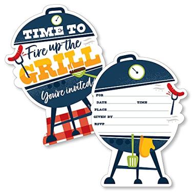 Imagem de Big Dot of Happiness Fire Up the Grill – Convites de preenchimento em forma – Cartões de convite de festa para churrasco de verão com envelopes – Conjunto de 12