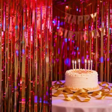 Imagem de Pacote com 2 panos de fundo de cortina com franjas, painéis de streamer, decoração de festa de cabine de fotos, aniversário, ano novo, casamento, formatura, decoração de parede