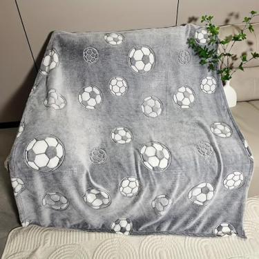 Imagem de Cobertor que brilha no escuro futebol divertido flanela macia pelúcia pelúcia pelúcia cobertor para dormir soneca, Natal, Ação de Graças, aniversário, decoração mágica, lance luminoso-39 × 59 pol