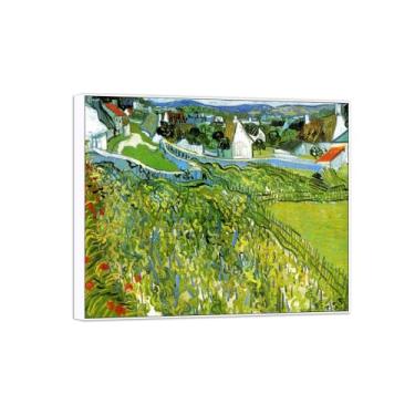Imagem de BMZFYBS Vincent van Gogh Famosa pintura em tela de arte de parede pronta para pendurar. Vinhas com Auvers. Imagem em moldura branca para decoração de sala de estar 70 x 85 cm 27 x 33 pol