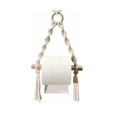 Imagem de Suporte de Papel Rolo Corda Trançada Tecido à Mão com Palitos Madeira resistente multifuncional para Higiênico Toalha Cozinha Lenço Jóias Sem Furadura