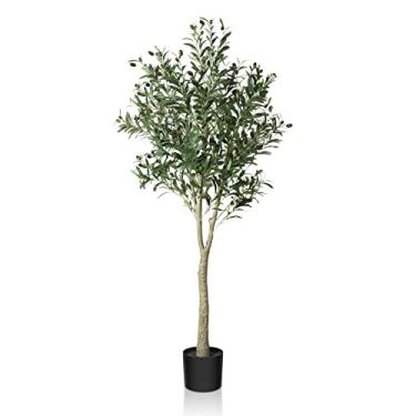 Imagem de CROSOFMI Planta de oliveira artificial 1,8 m de árvore de seda de topiária falsa, plantas falsas perfeitas em vaso para uso interno e externo, casa, escritório, jardim, decoração moderna, inauguração de casa, 1 unidade