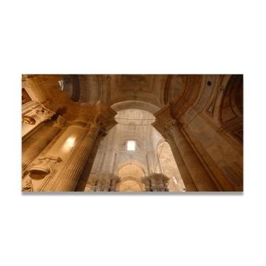 Imagem de LKXGRRSFG Casa de teto alto foto real cidade mar neve vale rio nascer do sol impressão em tela para decoração de casa 20 x 36 cm sem moldura