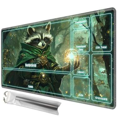 Imagem de JANENFNA Tapete de brinquedo de 61 cm x 35 cm com zonas mágicas para jogar cartas MTG, tapete de jogo de tabuleiro para cartas de quebra de cartas Commander Deck jogo de cartas com sacos de