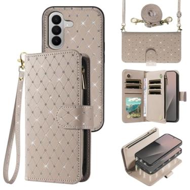 Imagem de Asuwish Capa carteira compatível com Samsung Galaxy Z Fold 7 com zíper e alça transversal com glitter flip porta-cartões para ZFold Z7 G Fold7 7Z mulheres meninas cinza