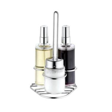 Imagem de Galheteiro De Vidro Spray Base Inox Kit Saleiro Vinagre Azeite Galheta