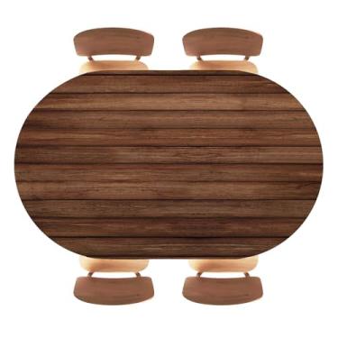 Imagem de SPLINDO Toalha de mesa oval de grão de madeira com borda elástica, toalhas de mesa marrons laváveis para decoração de festa de fazenda, adequada para mesas de 106 x 152 cm, estilo 13