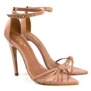 Imagem de Sandália Bico Folha Salto Alto Verniz Nude Ella's, 38, Nude, Feminino