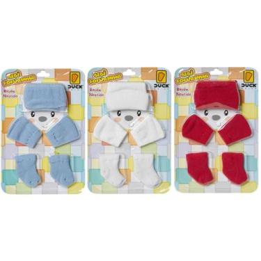 Imagem de 3 Kit Touca Luva e Meia Bebê Recém-Nascido Menino Fofurinha Para Prese