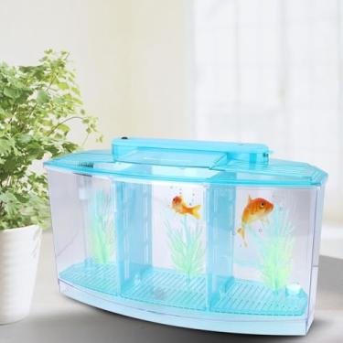 Imagem de Naroote Mini Tanque de Peixes de Aquário LED para Reprodução e Isolamento, Design de Três Divisões Com Luzes LED, Ideal para Peixes Pequenos, Material Acrílico Transparente (Azul)