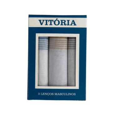 Imagem de Kit 3 Lenço de Bolso Masculino para Terno Vitoria, Branco c, Listras
